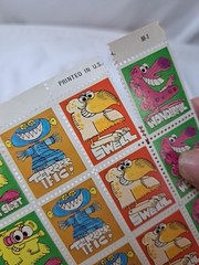 Vintage Retro 90s Lick N Stick Stamp Stickers Full Sheet Rewards Funny Monsters