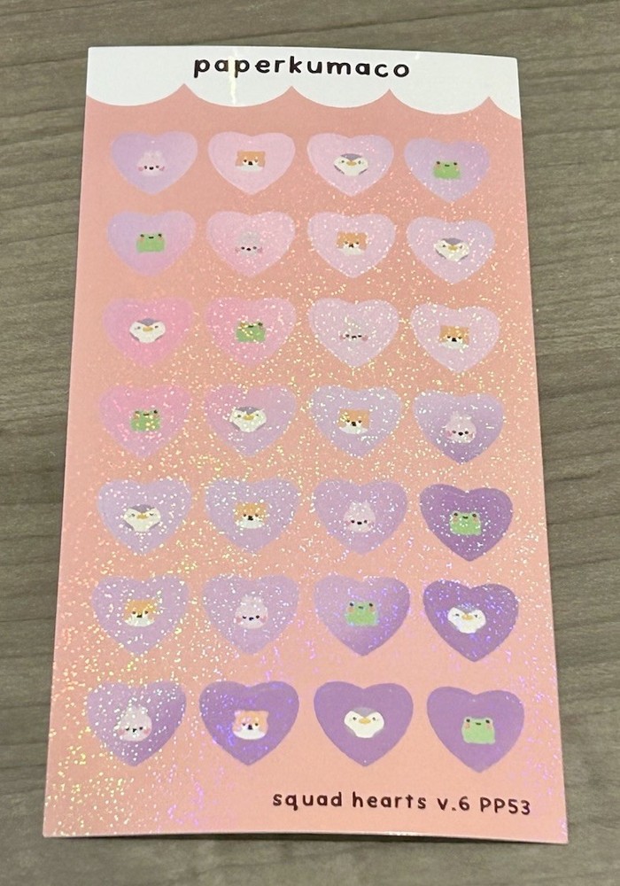 NEW PaperKumaCo “Squad Hearts V6” 💕 Sticker Sheet Paper Kuma Co Stickers