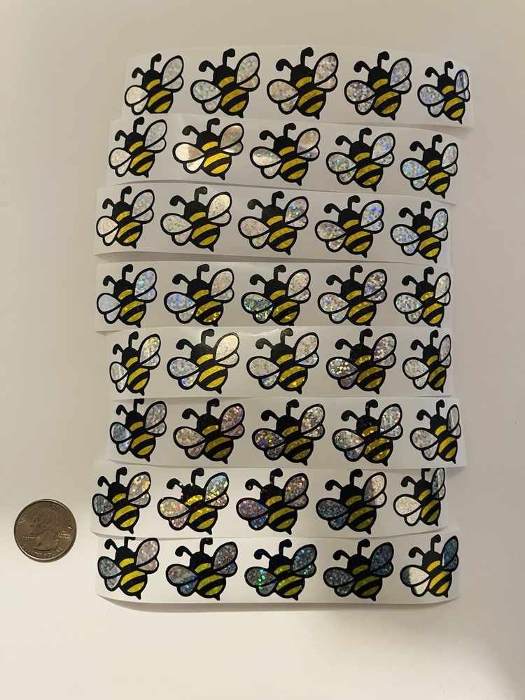 40 PCs Holographic Glitter Bee Stickers Spring Summer High Quality Stickers