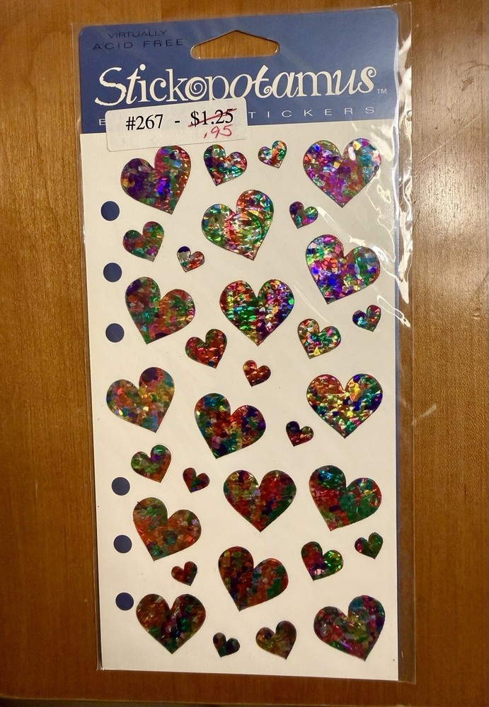 vintage stickopotamus * colourful prism hearts * binder stickers – nip