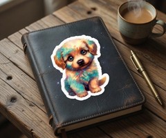 Galaxy Puppy Sticker Cosmic Dog Vinyl Decal – 3″ x 4″ Waterproof UV Resistant Gl