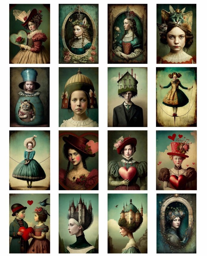 16 Pcs Peculiar Portraits Tags Junk Journal Scrapbook Usa