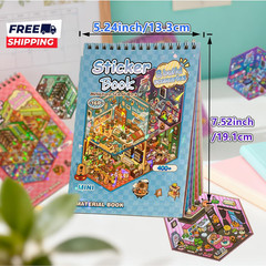 4 Sticker Books (1200+) 32 DIY 3D Scene Sticker Collection with Tweezers