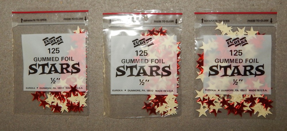 3 Packs Vintage Red Star Foil Gummed Stickers (1/2″, 125 per pack, 375 total)new