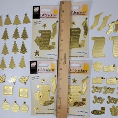 66 Pc Gold Metal Christmas Embossed Embellishments Charms Tree Stocking Ornament