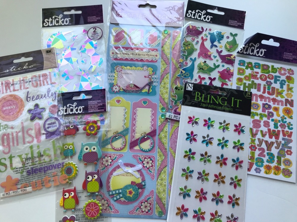 EK Success Sticko Lot Girlie Girl Scrapbook Stickers Unicorns Narwhals Bling Owl
