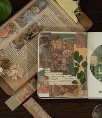50 Pages Mini Sticker Book, Small Vintage Prints, Mucha,Journaling, Junk Journal