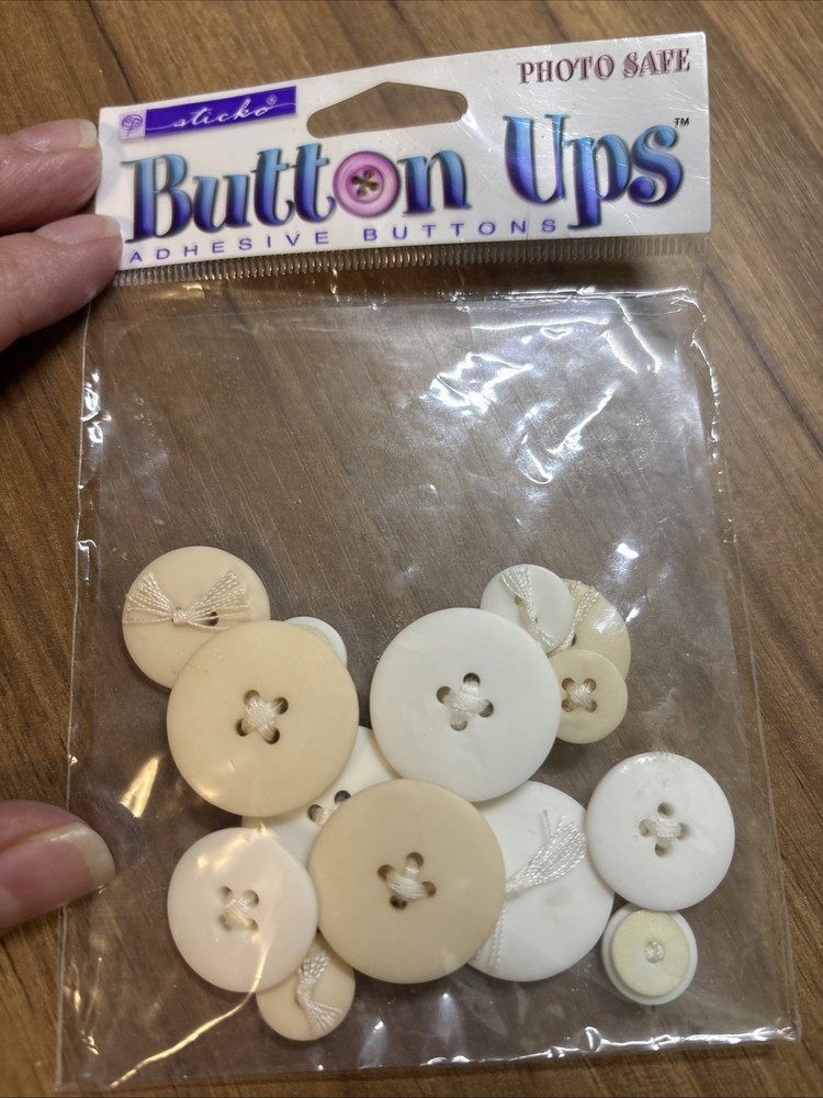 Button Ups Adhesive Buttons Photo Safe New White & Cream Scrapbooking