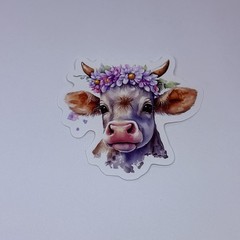 Cute Cattle Cow Animal Sticker Vinyl Decal Journal Wall Flower Crown Art Tc6
