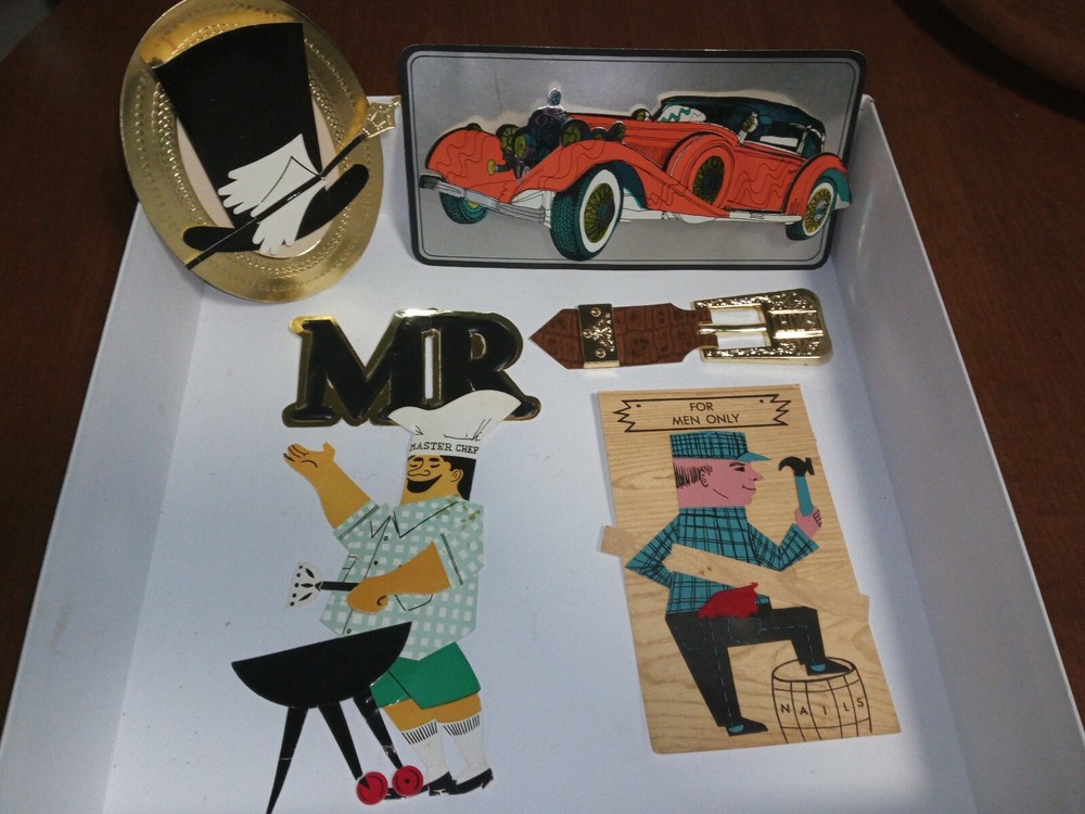 Scrapbook Vintage 60-70’s Men’s Gift Wrap Embellishments Craft Father’s Day 6ct