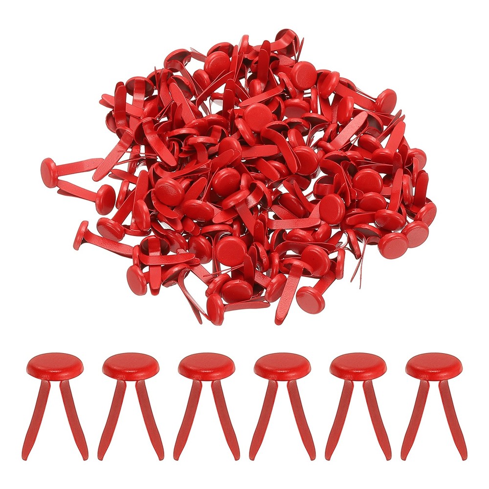 Brads for Paper Crafts, 150 Pcs Red Metal Round Paper Fasteners, 16 mm