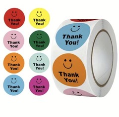 500 pcs Sticker Roll 1 Inch Color Cartoon Happy Smile Thank you Self Adhesive