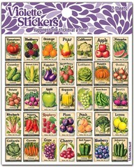 Violette Stickers 2 Sheets Mini Seed Packets Fruit Vegetables Country Style