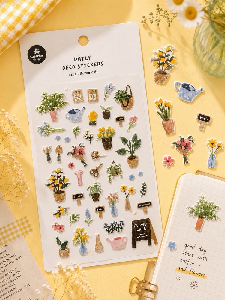 Suatelier Daily Deco Stickers 1142 Flower Cafe Kawaii Planner Scrapbook
