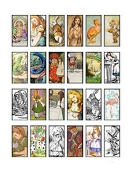 Set of 24 Vintage Alice in Wonderland Domino Tile – STICKERS – Just Cut & Use!