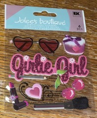 Jolees Girlie Girl Make-up Bling Cherries Heart Glasses Brush Scrapbook Stickers