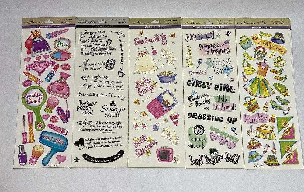 Miss Elizabeths Stickers Lot Of 12 Girly Makeup Fashion Slumber Party