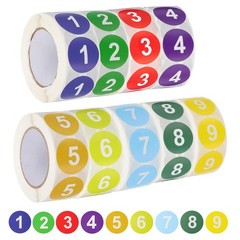 9 Rolls Color-Coded Circle Stickers 1 Inch Self-Adhesive Number Labels 500/roll