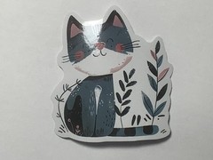 Gray And White Cat Sticker, 2.25 Inch, Glossy Vinyl, Die Cut, 0013f