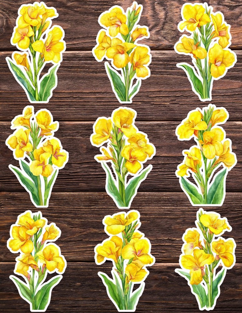 Yellow Lillies Die Cut Vinyl Stickers Set Scrapbooking Laptop Water Bottle