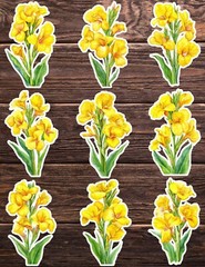 Yellow Lillies Die Cut Vinyl Stickers Set Scrapbooking Laptop Water Bottle