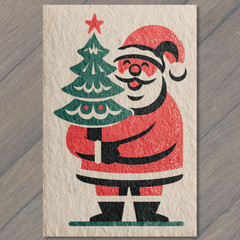 STICKER Santa Claus Holding Christmas Tree Retro Holiday Minimalist Print