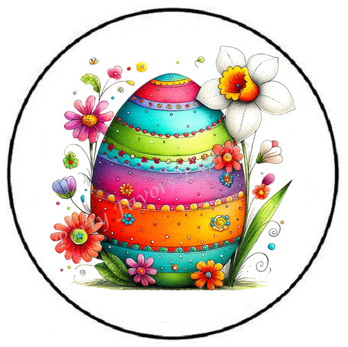 COLORFUL EASTER EGG WITH DAFFODIL ENVELOPE SEALS LABELS STICKERS PARTY FAVORS