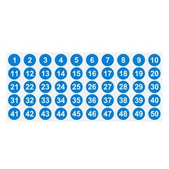 1 to 50 Number Stickers 1 Inch, Consecutive Vinyl Round Labels Dot Decals, Blue