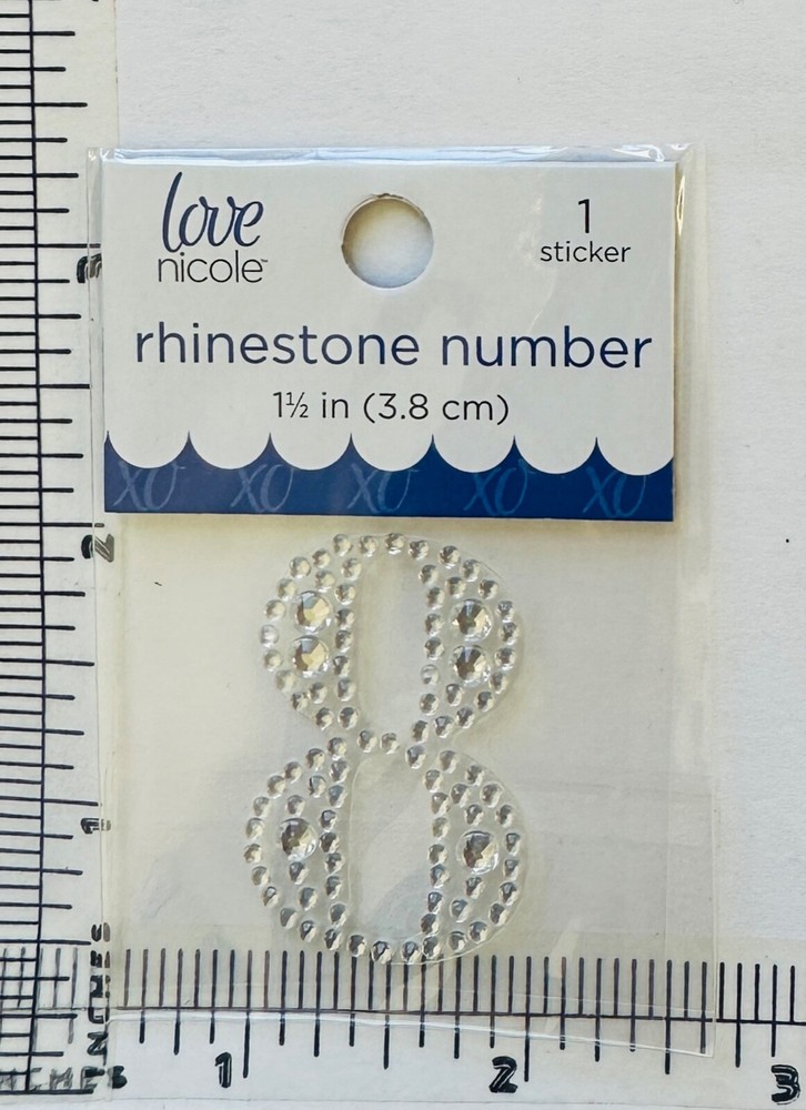 Number 8 Rhinestone Sticker 1.5″ Clear Silver Glitter Scrapbook Monogram Bling