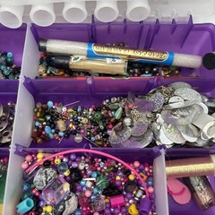 Lot of Crafting Supplies beads jewelry making bobbins glitter paint trays