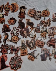 Halloween Stickers Vintage Style Orange Cream Black Pumpkin Witches 35+