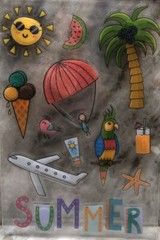 Stickers-1 Sheet Of 12 Pieces(Summer/Travel/Sunshine/Ice Cream/Birds)SHIPN 24HRS