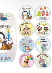 40 PCs Round 1” Happy Birthday Animal Cartoon Stickers Penguin Monkey Koala Owl