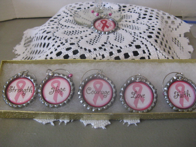 Breast Cancer Awareness Bottle Cap Wine Glass Charms ~ **Gift Idea