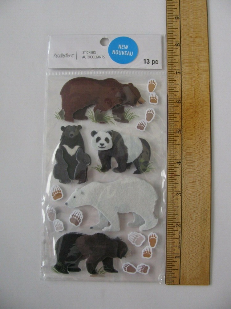 Recollections Dimensional Stickers BEARS & TRACKS Animals NIP