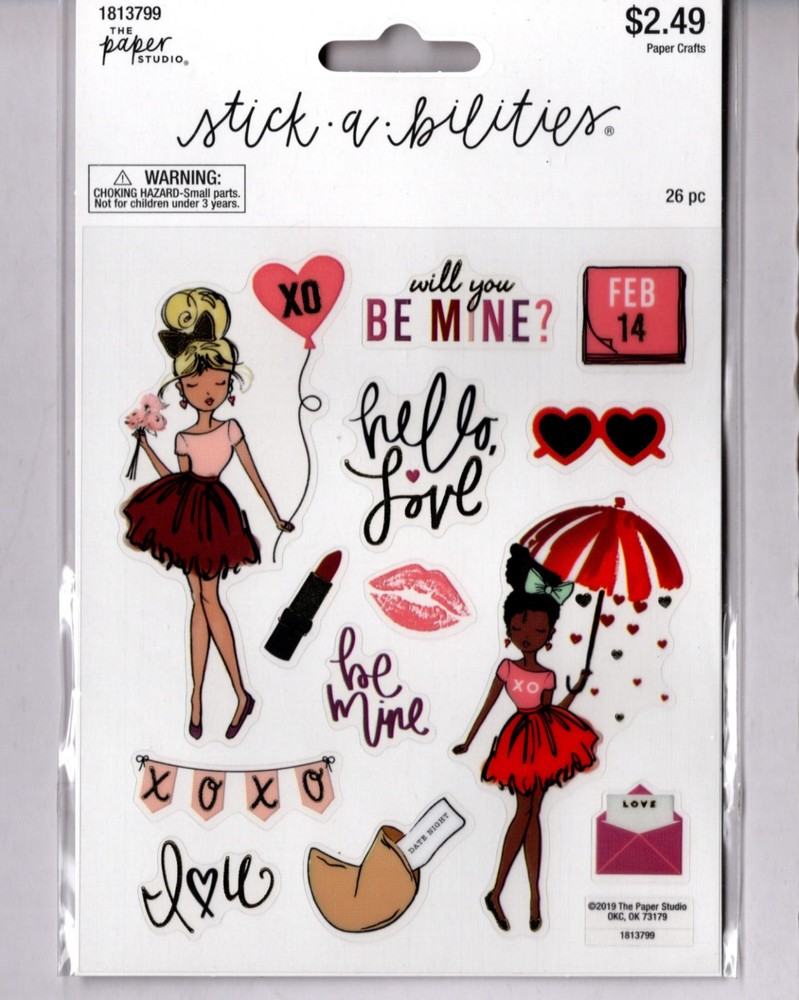 Stick-a-bilities VALENTINE GIRL (26pc) STICKERS w/FOIL ACCENTS scrapbooking
