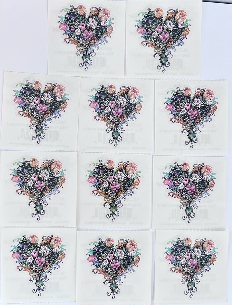 Vintage PSX Designs Stickers (11 – 2″ x 2″ Stickers) Tulip Heart NEW