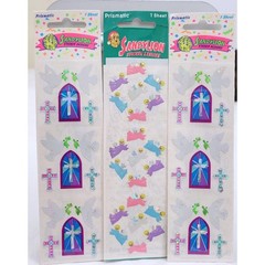 Vtg 1993 SandyLion Prismatic Stickers Lot 3 Angel Dove Cross Stained Glass NIP