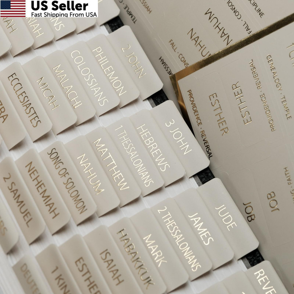 UPAFEXXI-Laminated Bible Tabs with Book Summaries(Gold Foil Summaries Gray