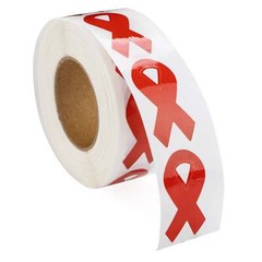 Red Awareness Ribbon Stickers 1.5×0.75 Inch 1 Pack (250pcs)