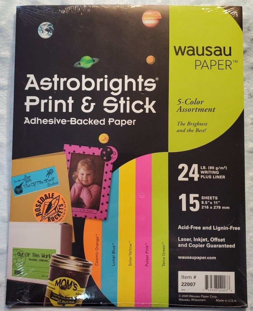 Wausau Paper Astrobrights® 5 Bright Color assortment 15 Sheets Print & Stick
