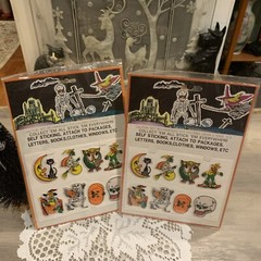 Vintage Halloween Puffy Stickers T Stick On Witch Cat Skeleton Pumpkin Set Of 2