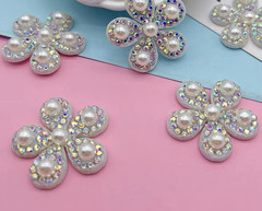 CraftbuddyUS 10 pcs x 25mm AB CLEAR Flower Rhinestone Gems , DIY(w/o Adhesive)