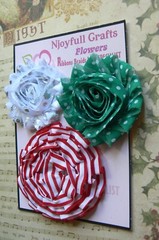 Christmas RED Stripe GREEN Spot WHITE & Silver Cotton 3Flower Mix 55-70mm NJC W1