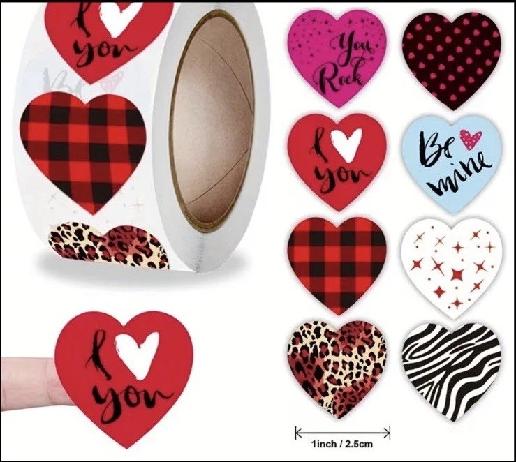 40 PCs 1” Heart Shaped Valentines Day Stickers Scrapbook Card Making Env Seals