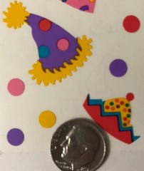 PARTY HATS Stickers(10pc)Mrs.Grossman’s •Birthday•Confetti•Dot•Clown•Celebration