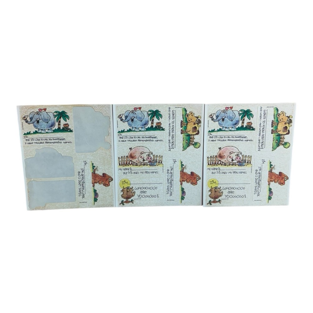 Vintage Hallmark Animal Name Tag Stickers 3 Sheets Elephant Owl Pig Cow Dog