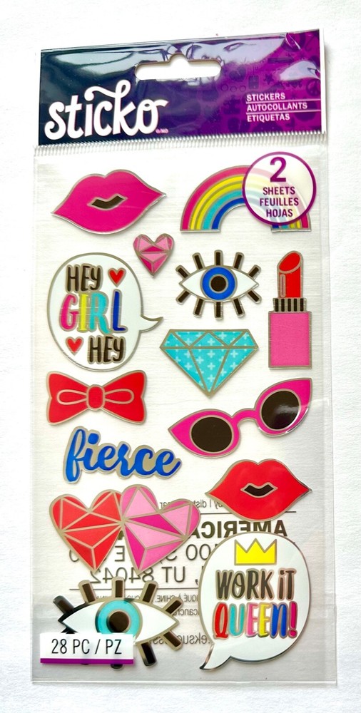 Sticko 2 Sheets Girly Girl Pink Icon Foil Stickers Crafts Scrapbook Party Favor