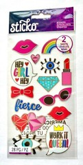 Sticko 2 Sheets Girly Girl Pink Icon Foil Stickers Crafts Scrapbook Party Favor