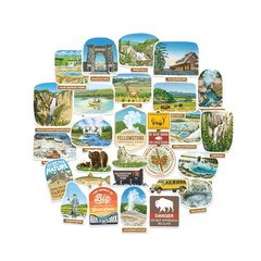 Yellowstone National Park Stickers (28Pcs) – Hand-Illustrated, America, Nature-T